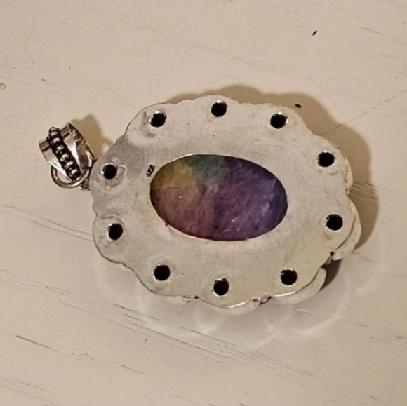 Rainbow Solar Quartz / Red Coral Pendant - passion, prosperity, promote harmony - Picture 2 of 3